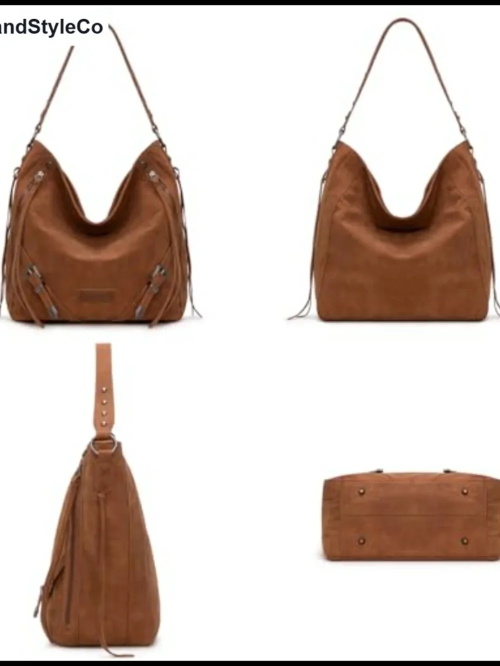 Womens Hobo Handbag Faux Suede Fringe Buckle Shoulder Bag Large